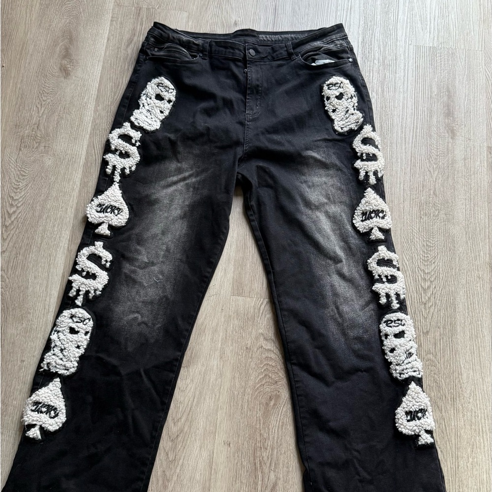 Black Straight Men's Jeans with Skull Design